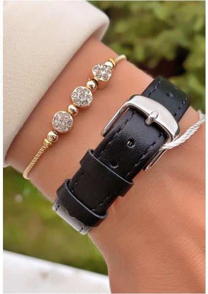 MRD11456 Siyah Deri Kordon Kadın Kol Saati Bileklik Hediyeli modelleri