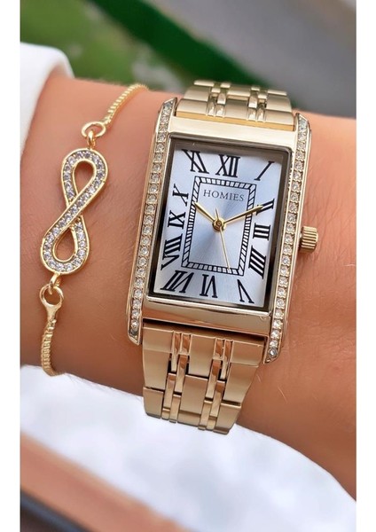 MRD11504 Altın Renk Kadın Kol Saati Bileklik Hediyeli
