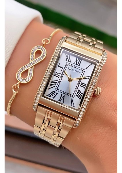 MRD11504 Altın Renk Kadın Kol Saati Bileklik Hediyeli modelleri