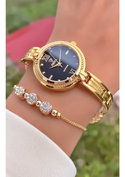 MRD11447 Altın Renk Çelik Kordon ve Kasa Kadın Kol Saati Bileklik Hediyeli fiyatları