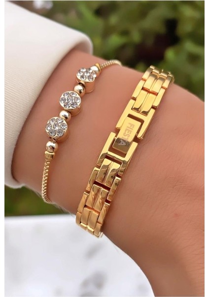 MRD11447 Altın Renk Çelik Kordon ve Kasa Kadın Kol Saati Bileklik Hediyeli fırsatları