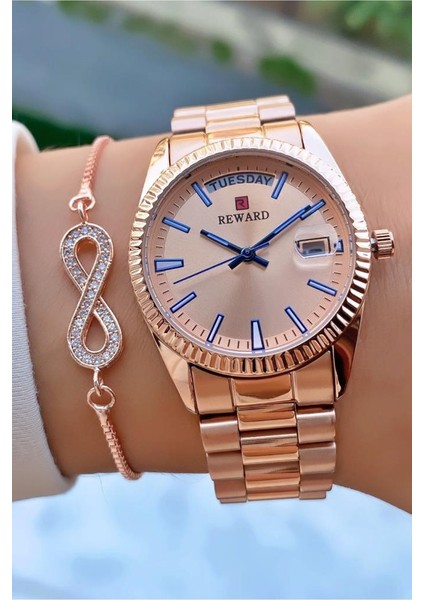 MRD11895 Reward Rose Gold Renk Çelik Kordon Kadın Kol Saati Bileklik Hediyeli