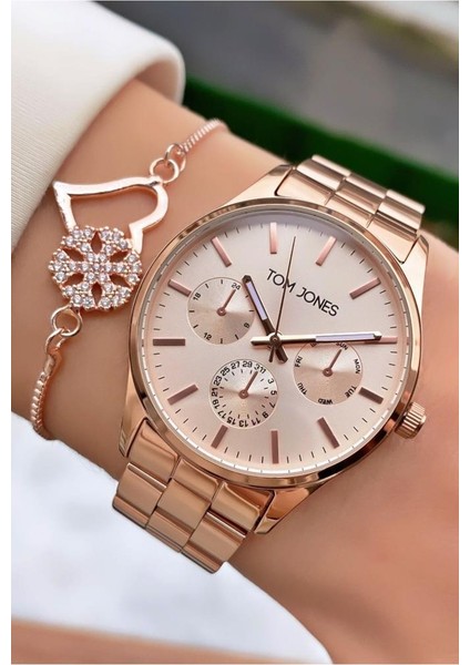 MRD11653 Rose Gold Renk Büyük Kasa Kadın Kol Saati Bileklik Hediyeli