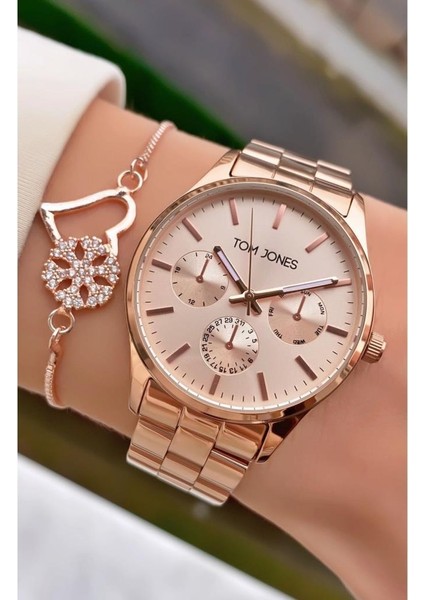 MRD11653 Rose Gold Renk Büyük Kasa Kadın Kol Saati Bileklik Hediyeli modelleri