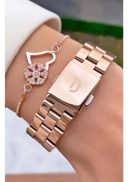 MRD11653 Rose Gold Renk Büyük Kasa Kadın Kol Saati Bileklik Hediyeli fırsatları