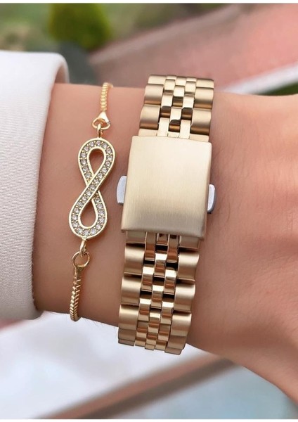 MRD11803 Altın Renk Kadın Kol Saati Bileklik Hediyeli modelleri