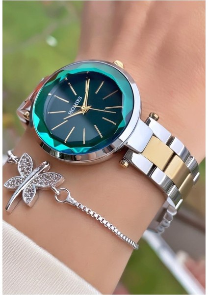 MRD11647 Sarı Gümüş Renk Kesme Cam Kadın Kol Saati Bileklik Hediyeli fiyatları