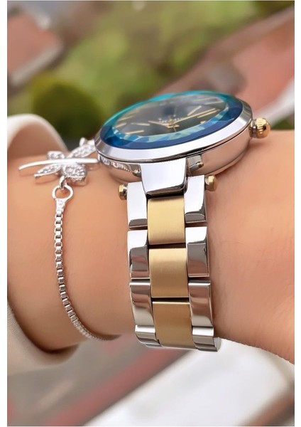 MRD11647 Sarı Gümüş Renk Kesme Cam Kadın Kol Saati Bileklik Hediyeli fırsatları