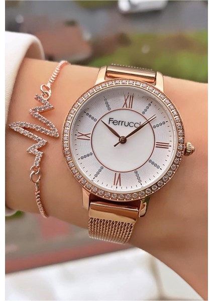MRD11732 Rose Gold Renk Çelik Kordon Kadın Kol Saati Bileklik Hediyeli
