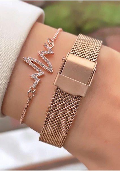 MRD11732 Rose Gold Renk Çelik Kordon Kadın Kol Saati Bileklik Hediyeli indirimleri