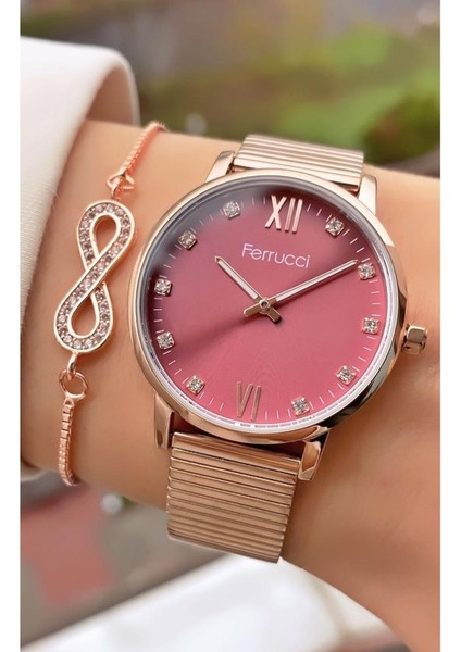 MRD11795 Rose Gold Renk Çelik Kordon Kadın Kol Saati Bileklik Hediyeli