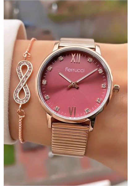 MRD11795 Rose Gold Renk Çelik Kordon Kadın Kol Saati Bileklik Hediyeli modelleri