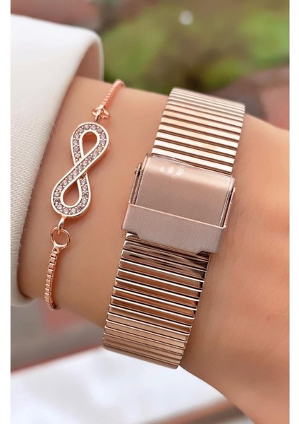 MRD11795 Rose Gold Renk Çelik Kordon Kadın Kol Saati Bileklik Hediyeli indirimleri