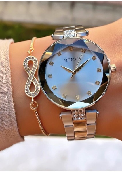 MRD12117 Sarı Gümüş Renk Kadın Kol Saati Bileklik Hediyeli