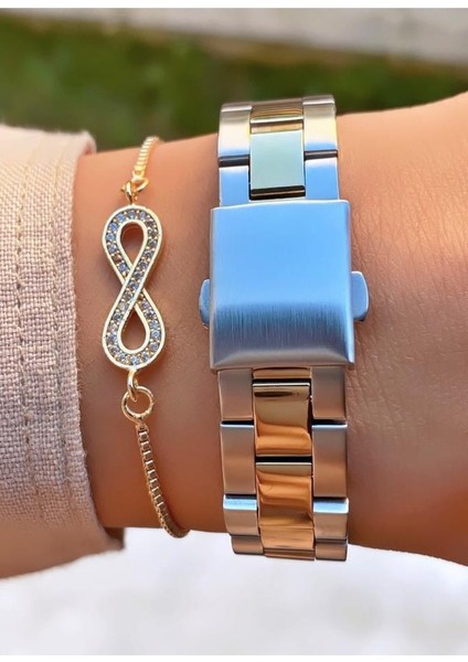 MRD12117 Sarı Gümüş Renk Kadın Kol Saati Bileklik Hediyeli modelleri