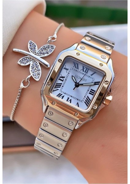 MRD11274 Sarı Gümüş Renk Kadın Kol Saati Bileklik Hediyeli