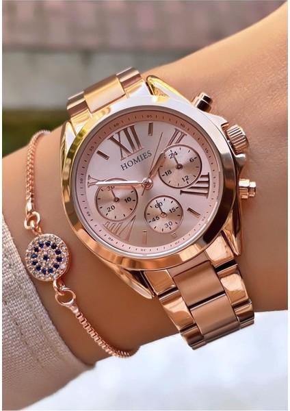 MRD12165 Rose Gold Renk Kadın Kol Saati Bileklik Hediyeli