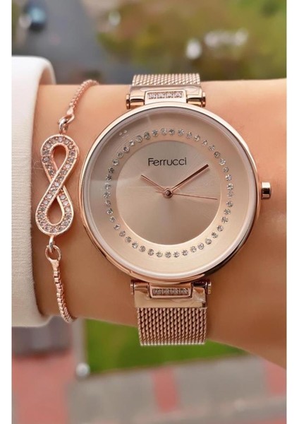 MRD11820 Rose Gold Renk Çelik Kordon Kadın Kol Saati Bileklik Hediyeli