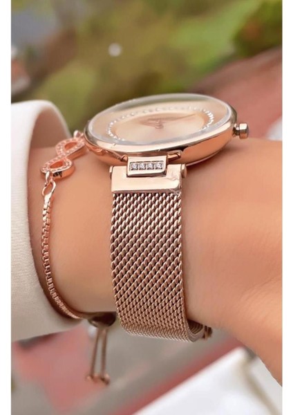 MRD11820 Rose Gold Renk Çelik Kordon Kadın Kol Saati Bileklik Hediyeli fiyatları