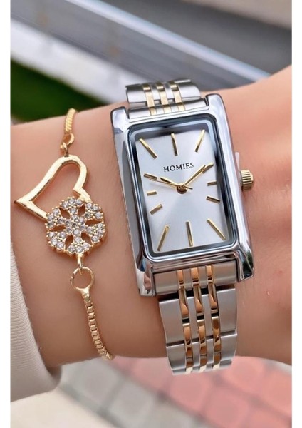 MRD11751 Sarı Gümüş Renk Kadın Kol Saati Bileklik Hediyeli