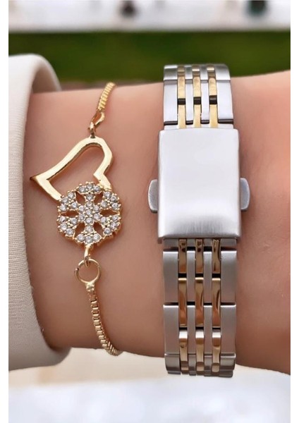 MRD11751 Sarı Gümüş Renk Kadın Kol Saati Bileklik Hediyeli modelleri