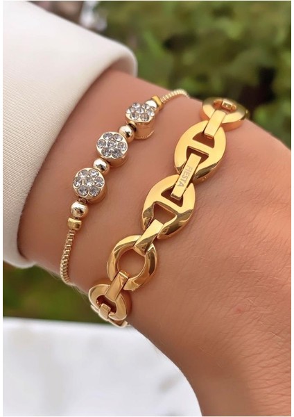 MRD11445 Altın Renk Çelik Kordon ve Kasa Kadın Kol Saati Bileklik Hediyeli modelleri