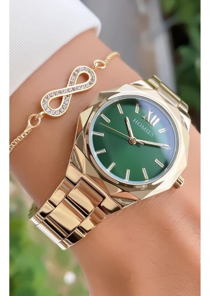 MRD11491 Altın Renk Kadın Kol Saati Bileklik Hediyeli
