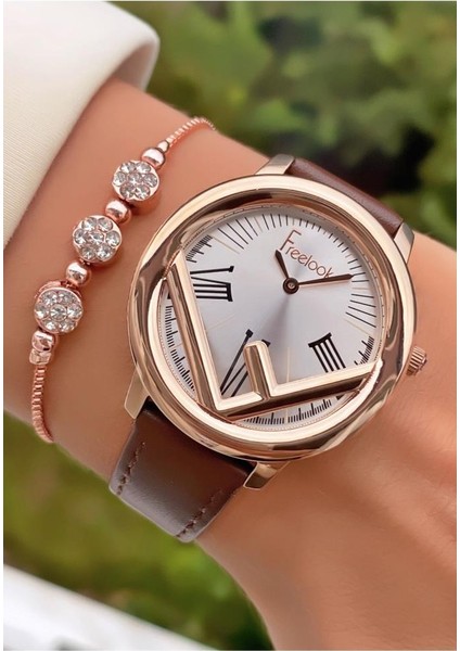 MRD11444 Kahverengi Deri Kordon Kadın Kol Saati Bileklik Hediyeli