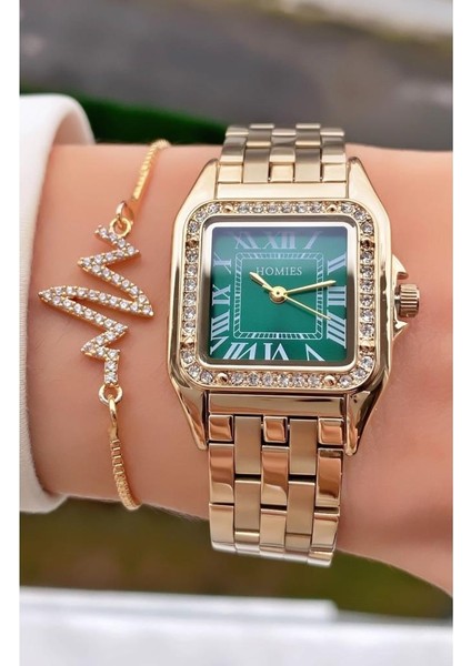 MRD11985 Altın Renk Kadın Kol Saati Bileklik Hediyeli