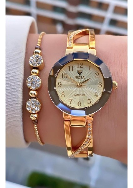 MRD11614 Altın Sarısı Çelik Kordon Kadın Kol Saati Bileklik Hediyeli