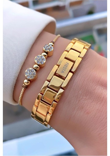 MRD11614 Altın Sarısı Çelik Kordon Kadın Kol Saati Bileklik Hediyeli modelleri