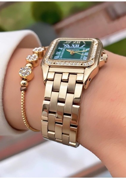 MRD11683 Altın Renk Kare Kadın Kol Saati Bileklik Hediyeli fiyatları
