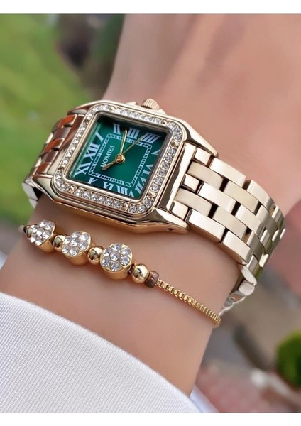 MRD11683 Altın Renk Kare Kadın Kol Saati Bileklik Hediyeli fırsatları