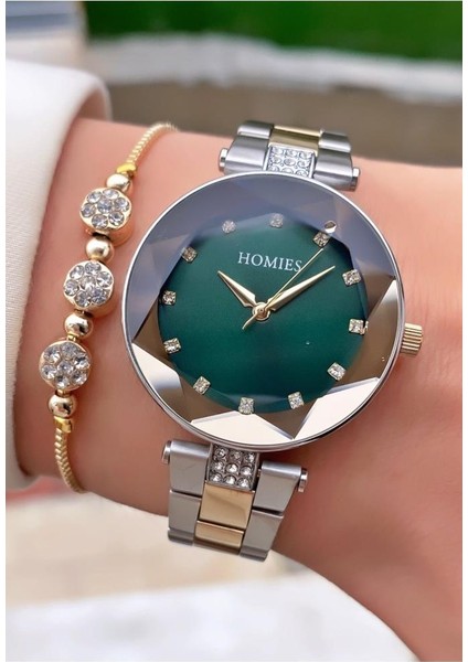 MRD12010 Sarı Gümüş Renk Kadın Kol Saati Bileklik Hediyeli