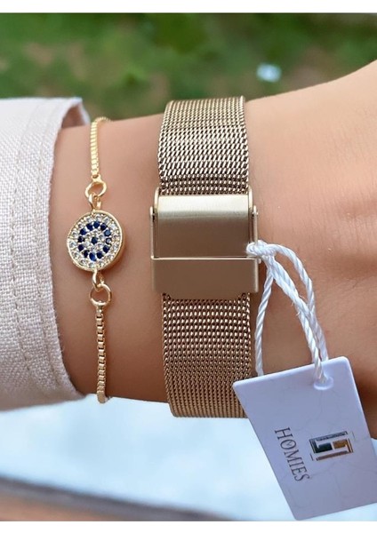 MRD12144 Altın Renk Kadın Kol Saati Bileklik Hediyeli modelleri