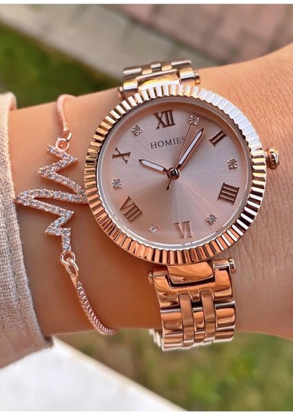 MRD12121 Rose Gold Renk Kadın Kol Saati Bileklik Hediyeli