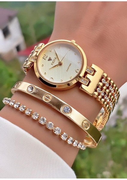 MRD11440 Altın Renk Çelik Kordon ve Kasa Kadın Kol Saati Bileklik Hediyeli fırsatları