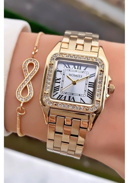 MRD12118 Altın Renk Kadın Kol Saati Bileklik Hediyeli modelleri