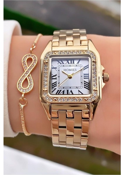 MRD12118 Altın Renk Kadın Kol Saati Bileklik Hediyeli indirimleri
