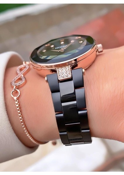 MRD11542 Rose Siyah Renk Kadın Kol Saati Bileklik Hediyeli fiyatları
