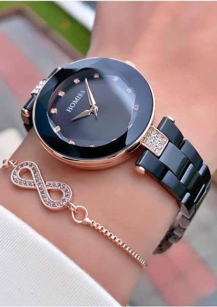 MRD11542 Rose Siyah Renk Kadın Kol Saati Bileklik Hediyeli fırsatları