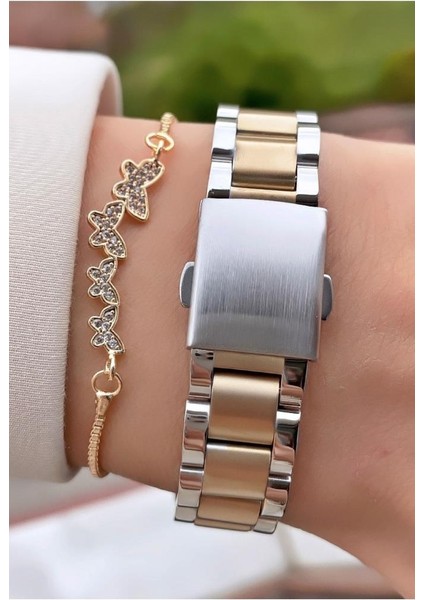 MRD11800 Sarı Gümüş Renk Kadın Kol Saati Bileklik Hediyeli modelleri