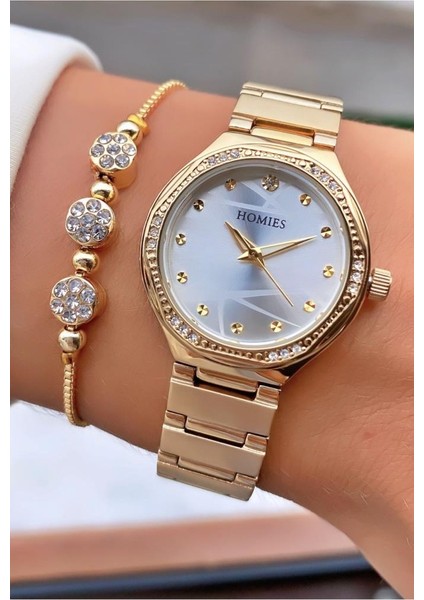 MRD11714 Altın Renk Kadın Kol Saati Bileklik Hediyeli modelleri