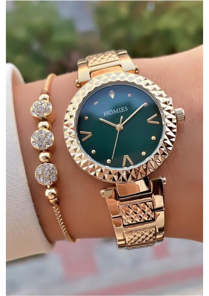 MRD12241 Altın Renk Kadın Kol Saati Bileklik Hediyeli