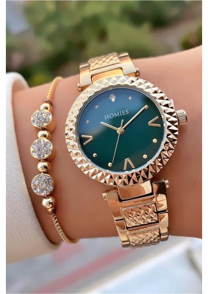 MRD12241 Altın Renk Kadın Kol Saati Bileklik Hediyeli modelleri
