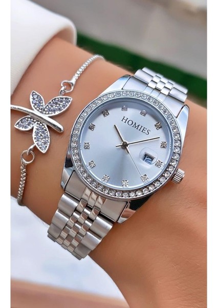 MRD11487 Gümüş Renk Kadın Kol Saati Bileklik Hediyeli