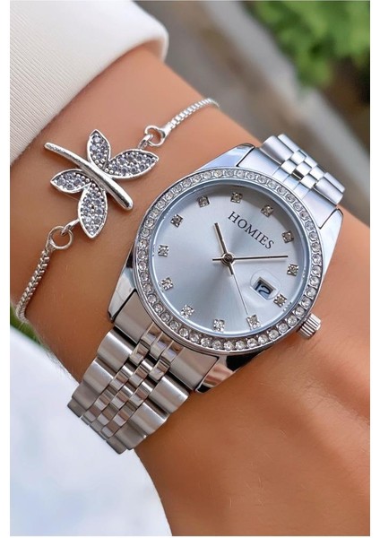 MRD11487 Gümüş Renk Kadın Kol Saati Bileklik Hediyeli modelleri