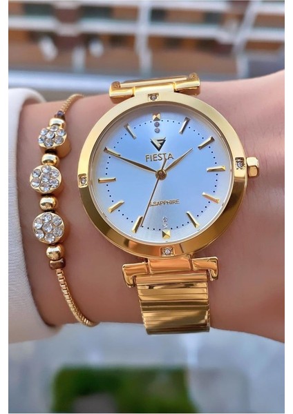 MRD11611 Altın Sarısı Çelik Kordon Kadın Kol Saati Bileklik Hediyeli