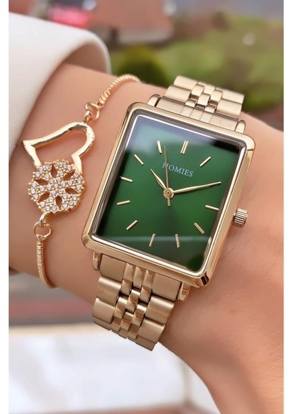 MRD11638 Altın Renk Kadın Kol Saati Bileklik Hediyeli