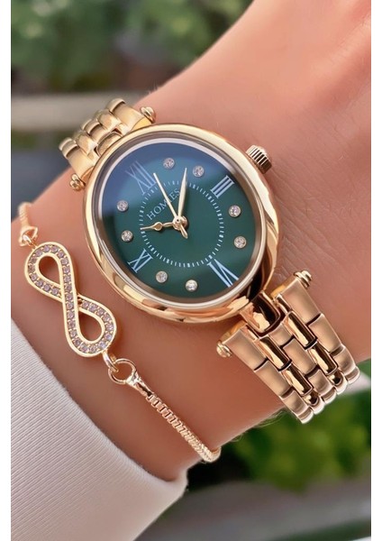 MRD12007 Altın Renk Kadın Kol Saati Bileklik Hediyeli